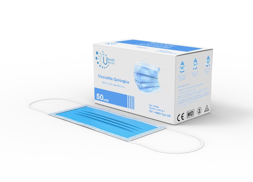 Mascarilla Quirúrgica IIR Uhealth | Caja de 50 unidades | Cad: 29/05/2029